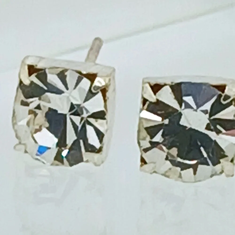 Sterling Silver 925 Crystal Stud Earrings Vintage 1990s Birthstone Jewelry April
